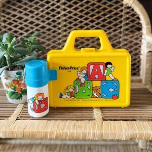 Vintage 1979 Fisher Price Yellow Lunch Box with Thermos / Art Box for Kids